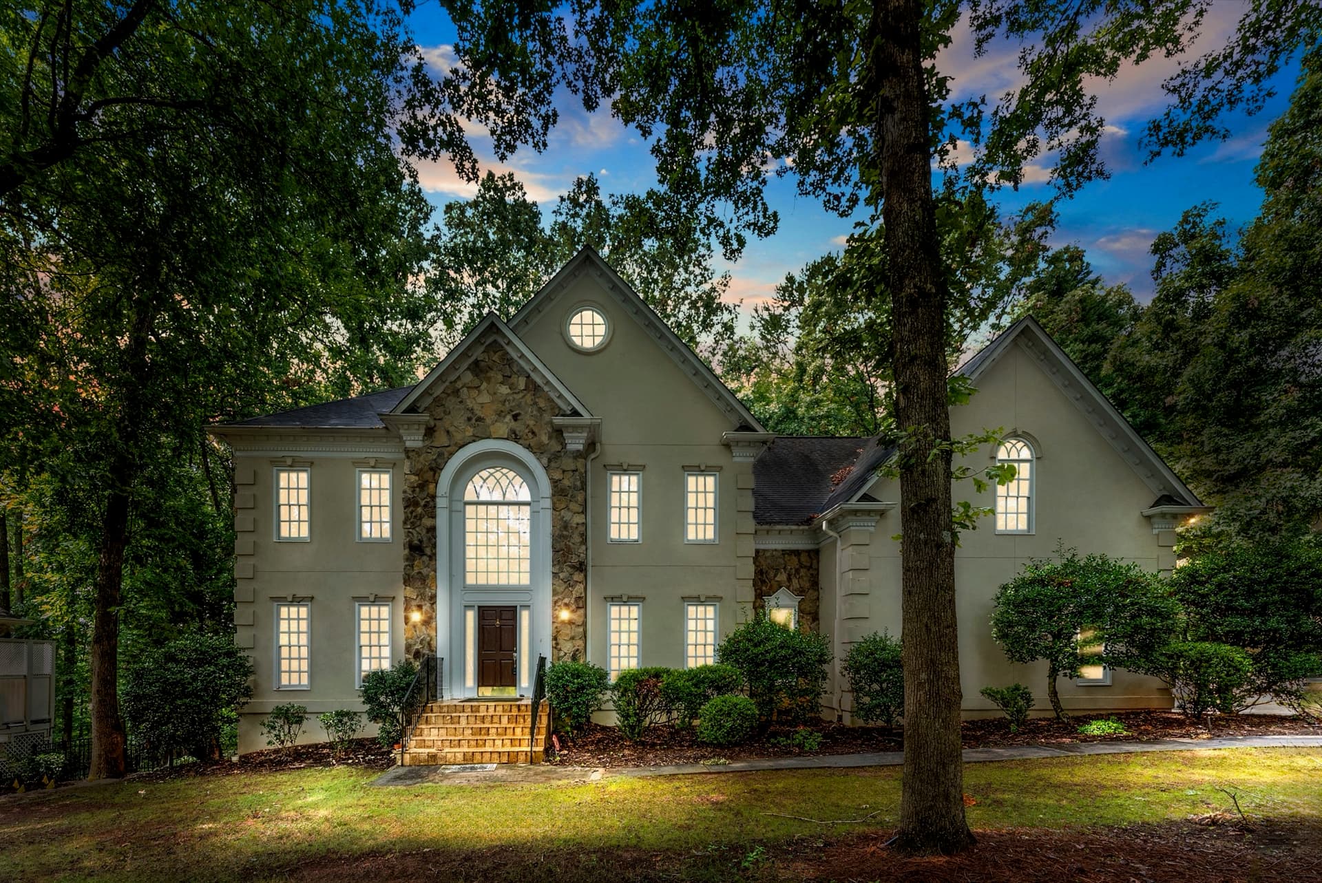 Twilight real estate exterior at dusk Charlotte NC